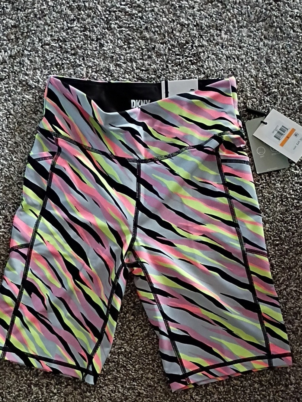 DKNY Neon Zebra Bike Shorts - Pink, Lime, Black